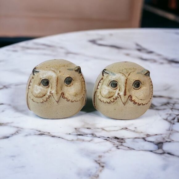 Vintage Art Pottery Ceramic Stoneware Owls Salt and Pepper Shakers UCTCI READ - Picture 1 of 9